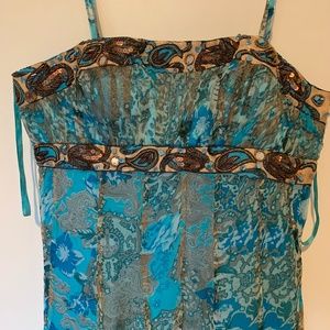 Sue Wong Turquoise/Aqua Floral Dress w/Shawl